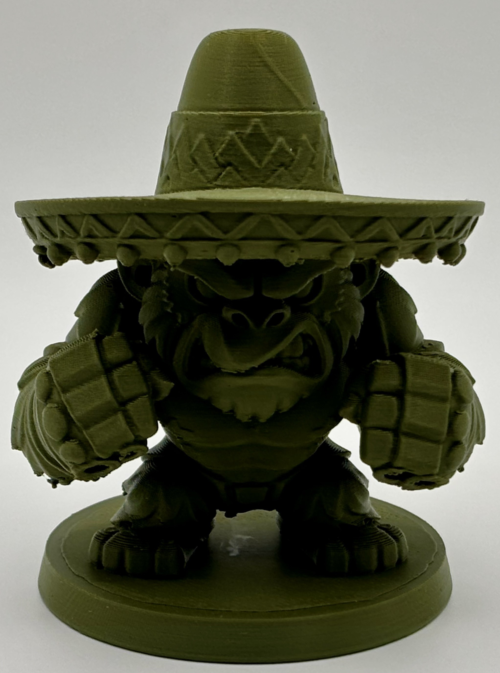 Back view of custom 3D printed gorilla figurine with sombrero by Onyx 3D 				Printing