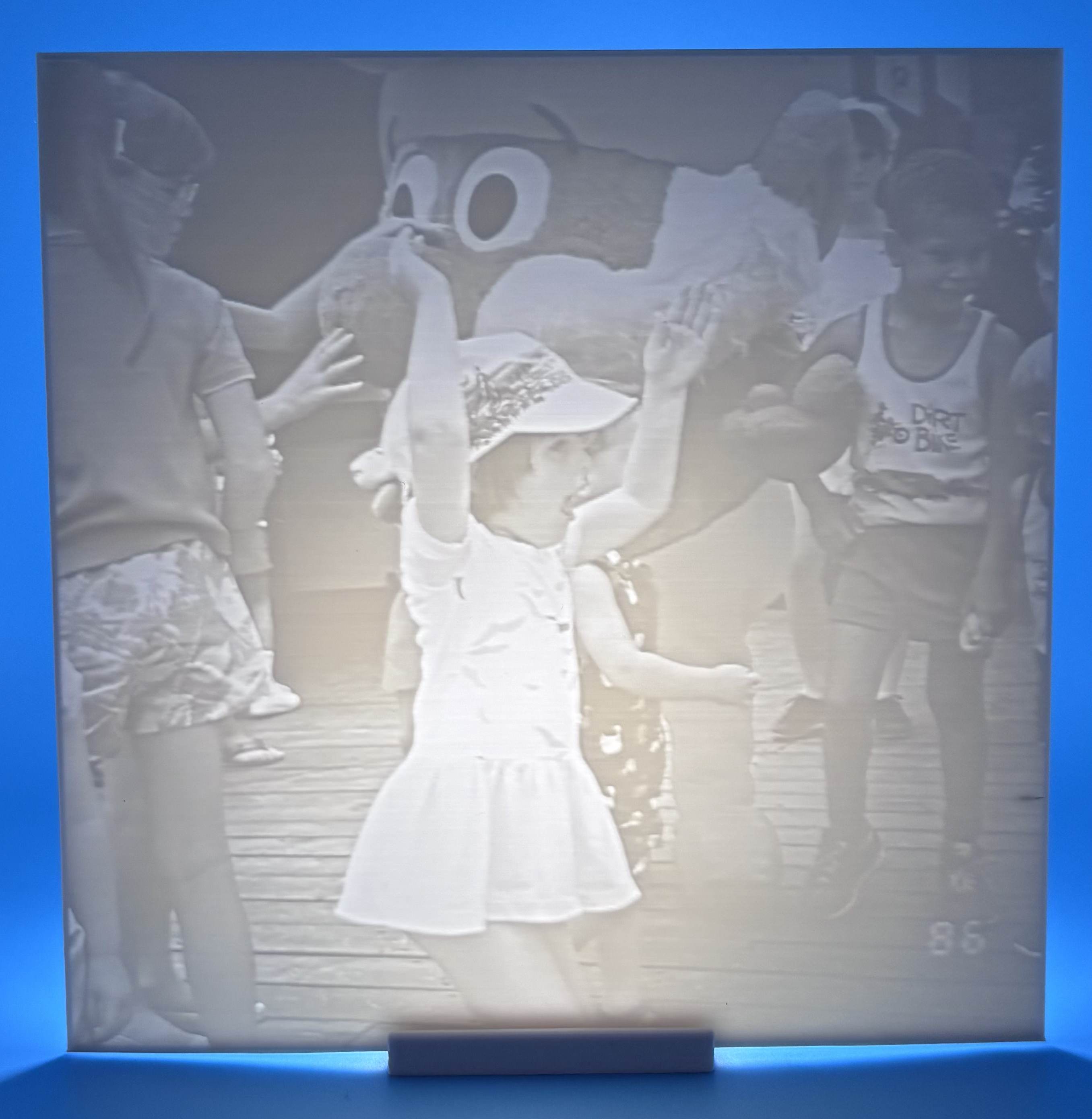 Custom 3D printed lithophane created from a vintage family photograph