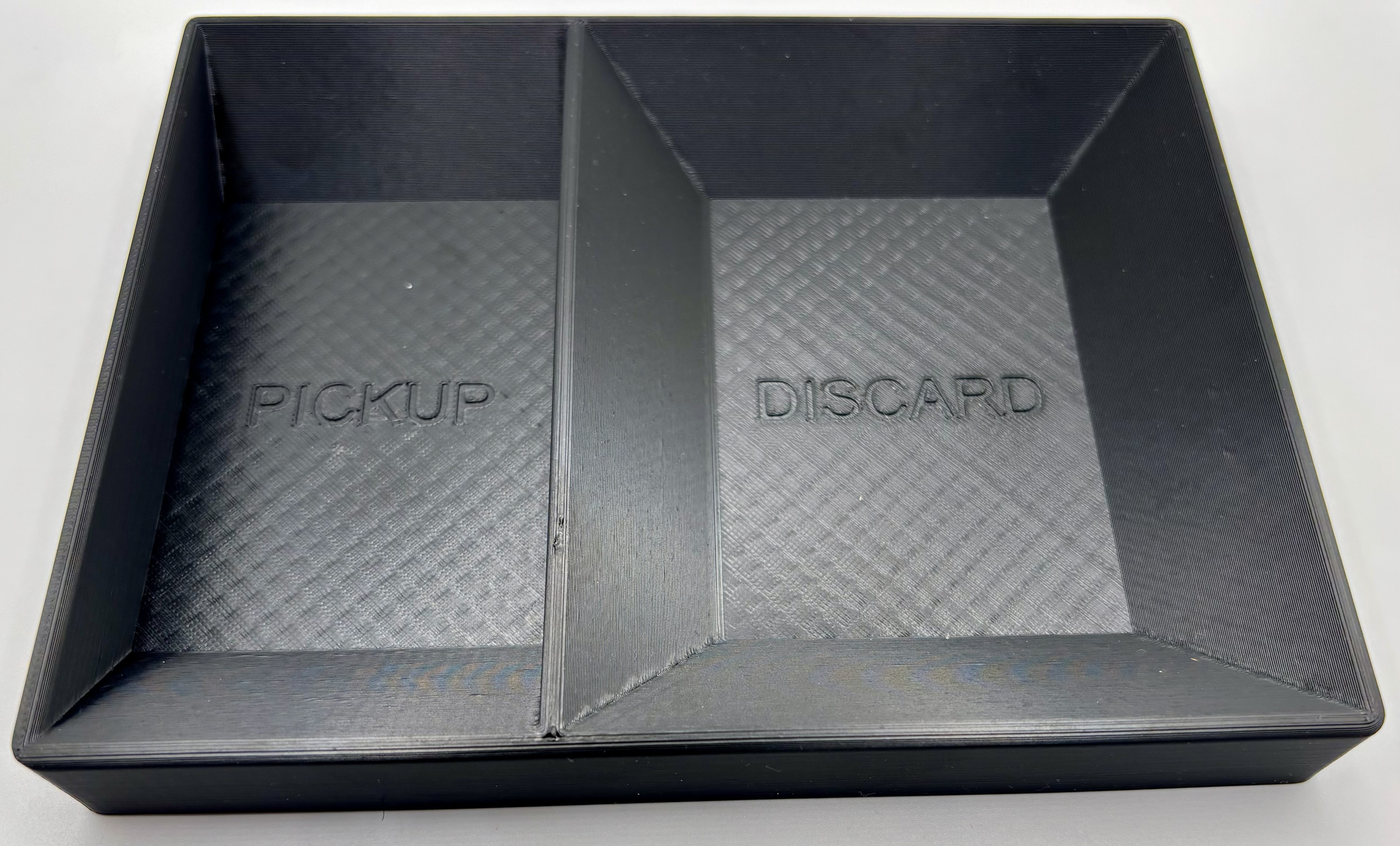 Angled view of 3D printed card tray for tabletop card games