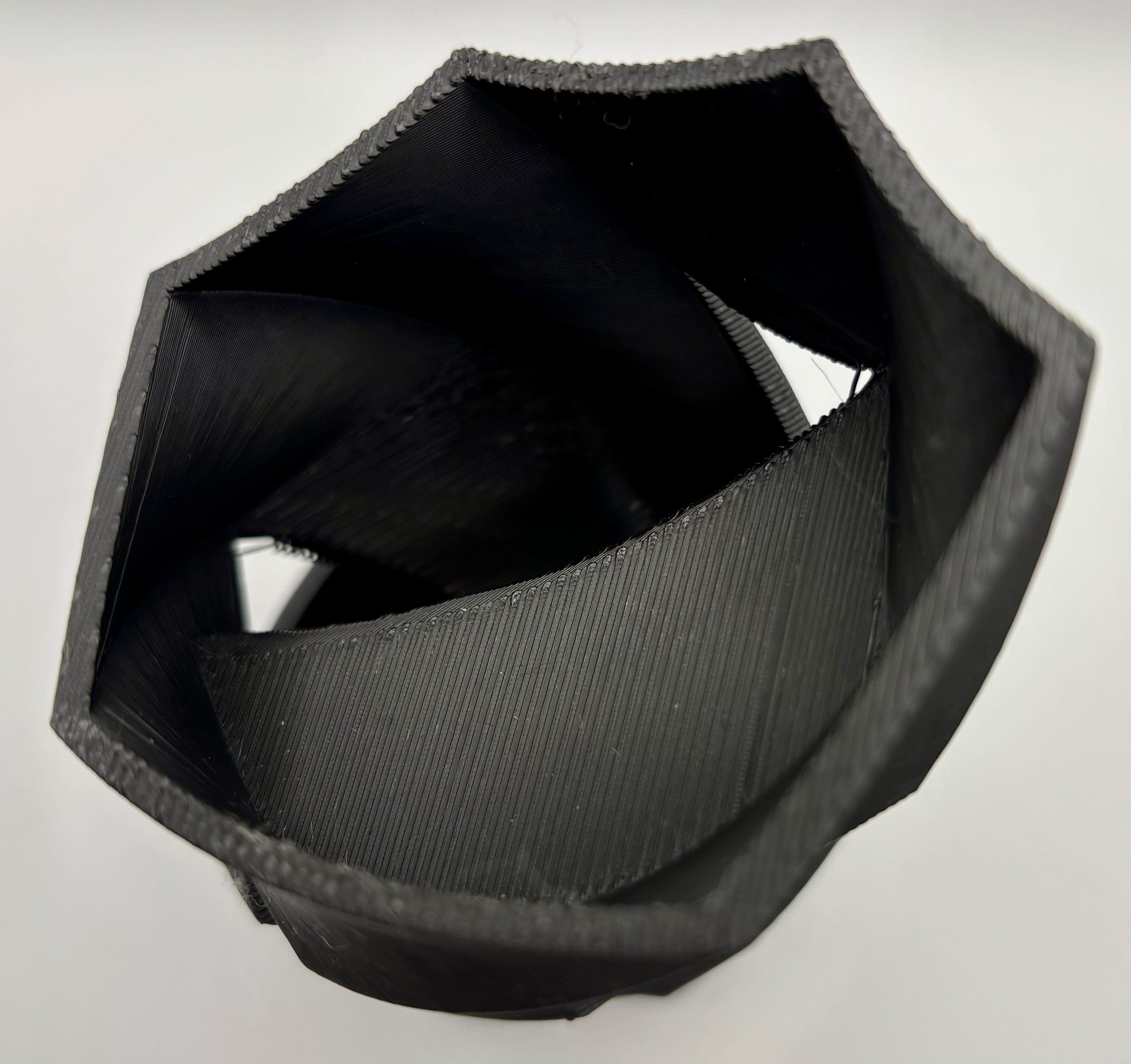 Top down view of 3D printed dice tower interior spiral